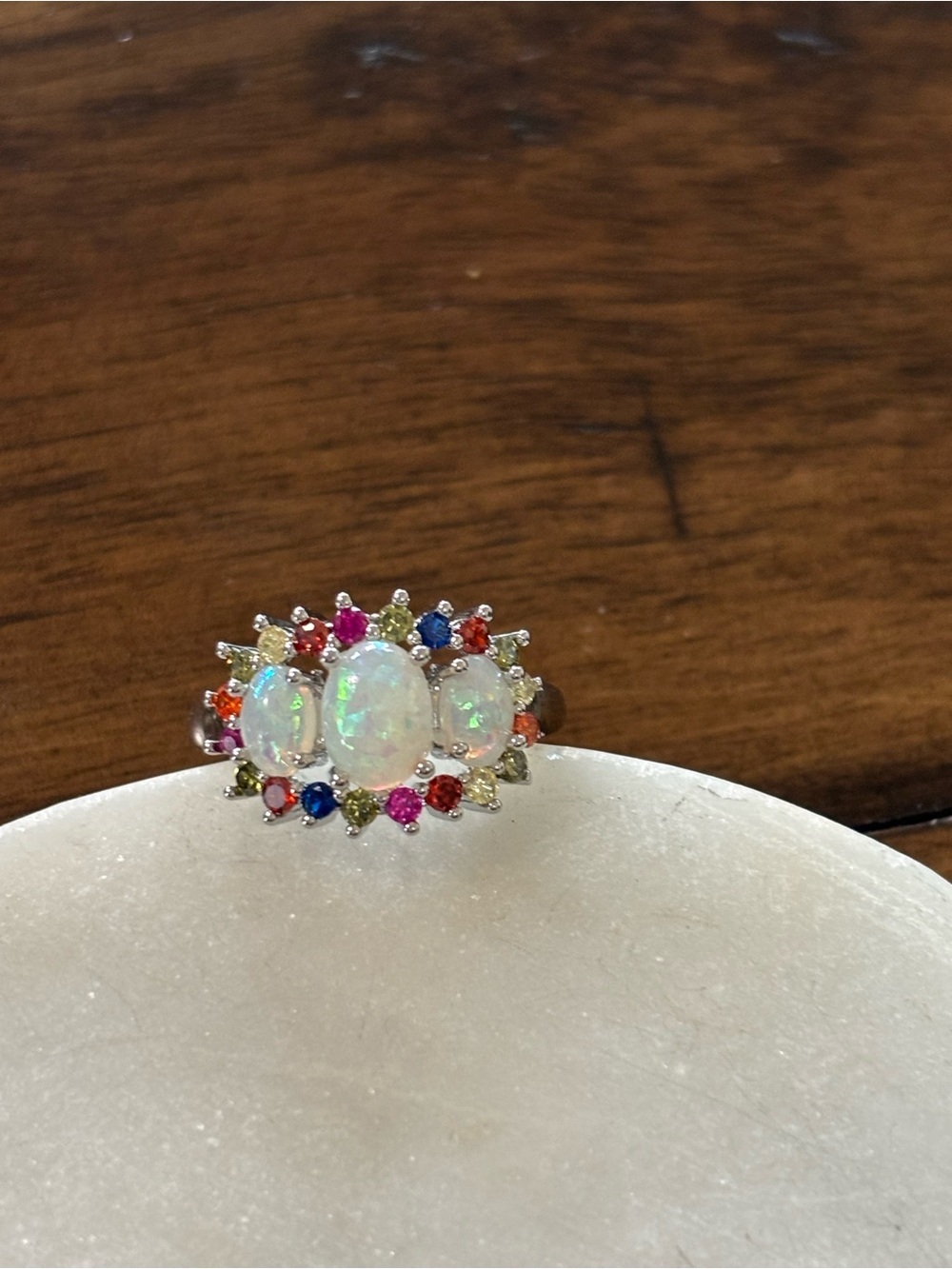 Opal and Multistone Halo Cocktail Ring - White Opal